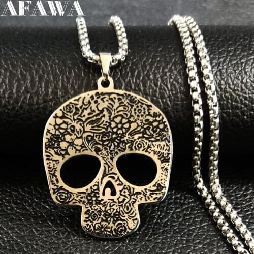 2021 Gothic Skull Stainless Steel Necklaces Men Black Silver Color Chains Necklaces Jewelry Halloween Gift collier homme N700S01
