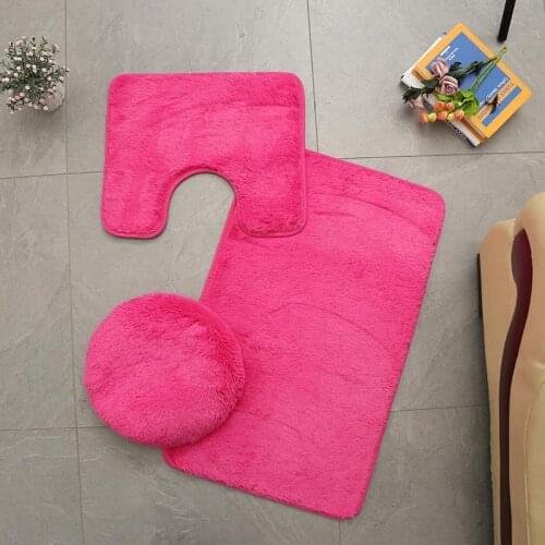 3pcs/set Anti-slip Bath Toilet Mats Set Coral Fleece Absorbent Bathroom Carpet Pedestal Rug Toilet Lid Cover