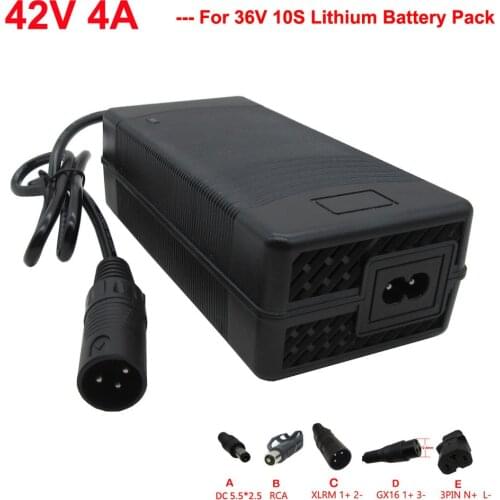 36V Li-ion Battery Charger Output 42V 4A XLRM RCA GX16 DC Connector 36 V 10S Ebike Scooter Lithium Battery Charger with fan