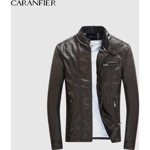CARANFIER Mens PU Jackets Coats Motorcycle Biker Faux Leather Jacket Men Autumn Winter Clothes Male Classic Thick Velvet Coat