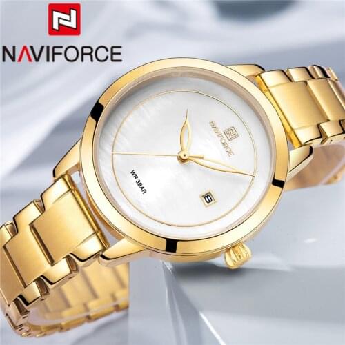 NAVIFORCE New Women Watch Top Brand Luxury Gold Ladies Wristwatch Stainless Steel Bracelet Waterproof Fashion Female Clock 5008