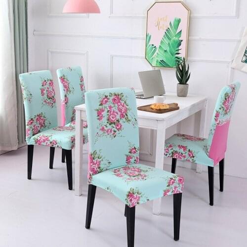 Plants Flower Printed Chair Cover Elegant Flowers Folding Spandex Stretch 4pcs Chair Case Seat Slipcover For Dining Office Home