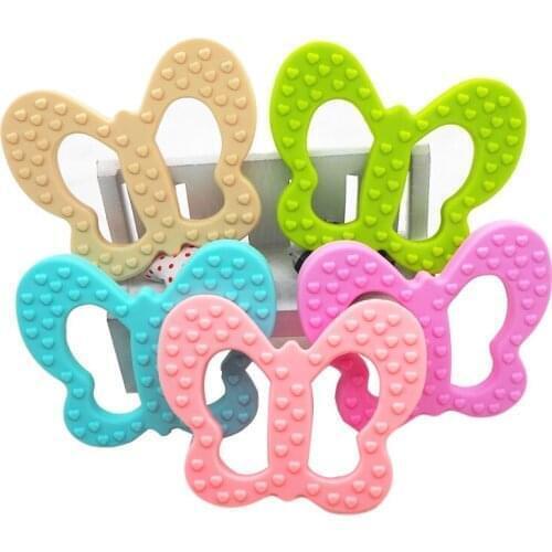 Chenkai 20PCS BPA Free Safe and Natual Silicone Butterfly Teether Chewable Pendant Nursing Necklace Baby Dummy Teether
