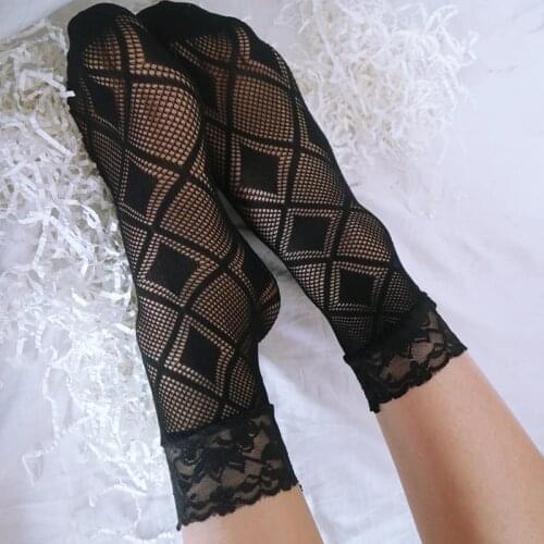 Black Lace Socks Women Vintage Hollow Out Crochet Women Sock Lolita Vintage Style Short Fishnet Transparent Socks Female