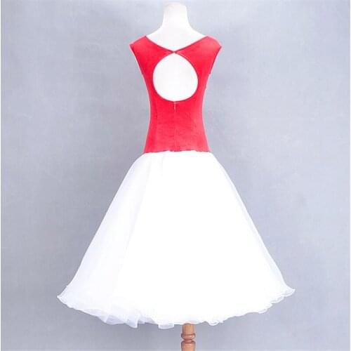 Graceful dancer ballroom dance sleeveless dress dance waltz new dresses Red+white