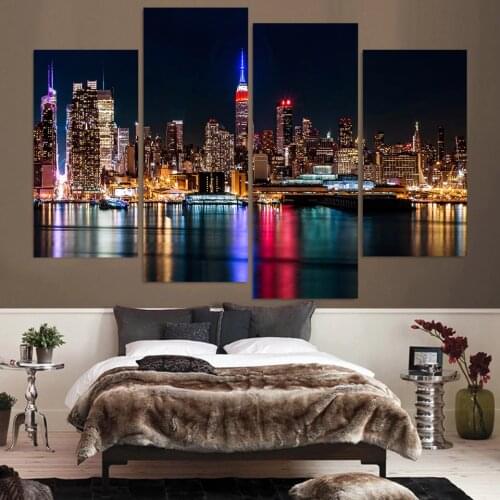 Painting For Living Room Home Deco Cuadros 4 Panels New York City At Night Print Modular Picture Poster Unframed High Quality