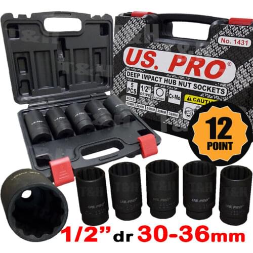 12 Point Axle Hub Nut Socket Set 1/2" Drive Thin Wall Deep Impact Sockets