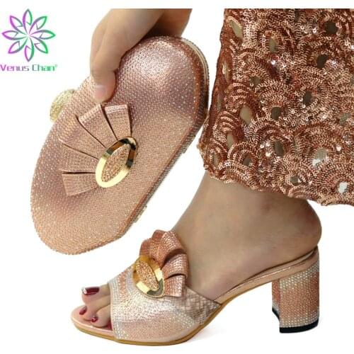 Fashion Italy Shoes and Bags Set for Woman Gold Italian Shoes and Bags Set Italian In Women High Quality African Wedding Shoes