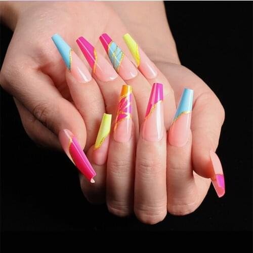 Multicolour ballerina Orange wedding false nail reusable with glue