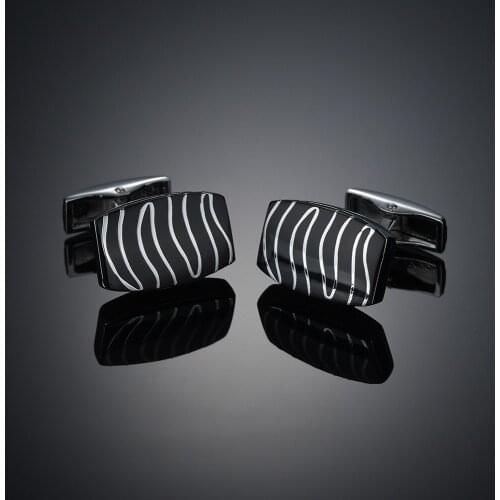 High Quality Mens Classic Initial Cufflinks Retangle Black Stripe Cufflink Formal Business Wedding Shirts Jewelry Cuff Links