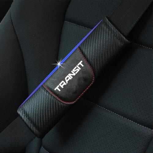 For Ford Transit 2pcs Fashion Carbon Fiber Leather Car Seat Belt Cover Car Seat Belt Shoulder Pad Car Accessories