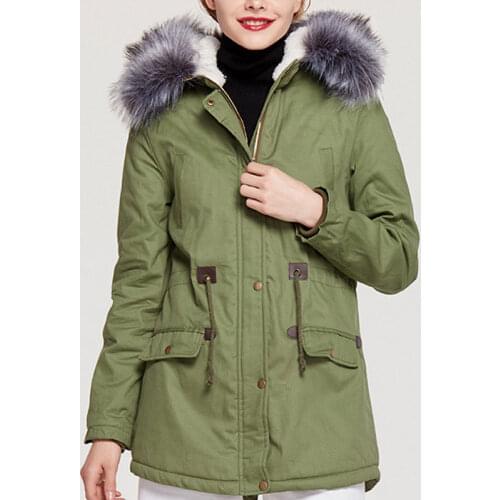 Winter New Women Korean Coat Lambswool Warm Cotton Jacket Fur Collar Hooded Coats Mid-length Woman Jackets Plus Size Casual Slim