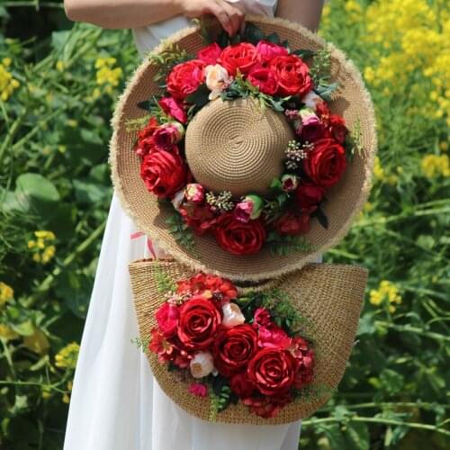 Luxury Designer Straw Bag Women Summer Weave Bag Large Capacity Artificial Flowers Beach Handbag with Sun Hat New Travel Bag