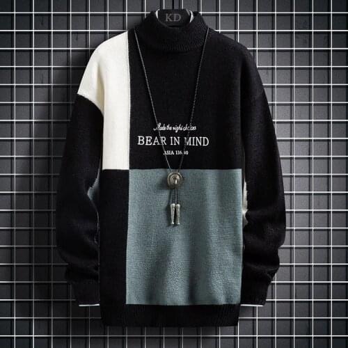 Christmas Sweater Men Clothes 2020 Winter Thick Warm Mens Patchwork Sweaters Fashion Turtleneck Male Pullovers Warm Pull Homme