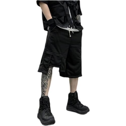 Casual Shorts Men Black Mens Fashion Wild Beach Shorts 2021 Summer Cotton Hip Hop Streetwear Knee Length Pants Male