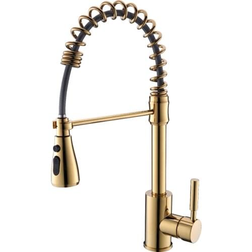 Contemporary Pull-out Pull-down Centerset Pull out Spray Ceramic Valve Single Handle One Hole PVD GOLD Kitchen sink faucet MIXER
