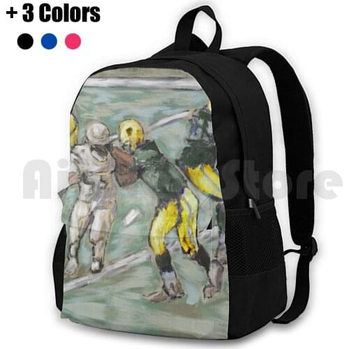 American Football Player Blocking Outdoor Hiking Backpack Waterproof Camping Travel Sports Football Green Bay Sports Art
