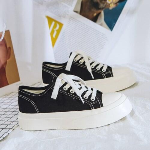 Women Canvas Vulcanized Female Lace-Up Casual Sneakers Fashion Solid Flats 2021 Autumn Sport Shoes Ladies Comfortable Footwear
