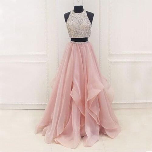 Party-Gown Prom Dress Two Pieces Full Beaded Top Long Prom Dresses Charming Evening Formal Gowns vestido-de-festa