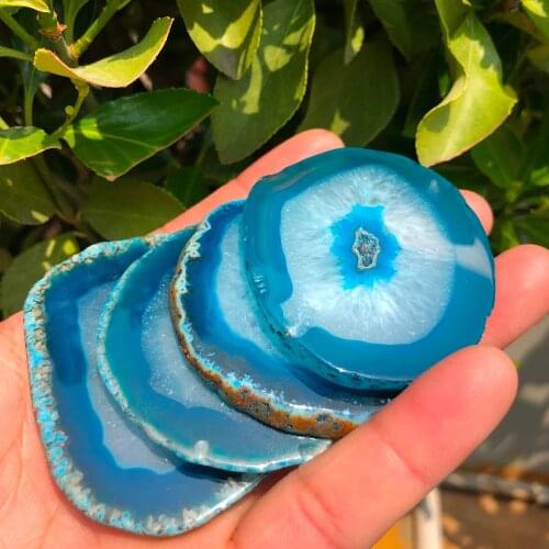 1pcs Agate quartz crystal chip coasters home decor coasters DIY blue