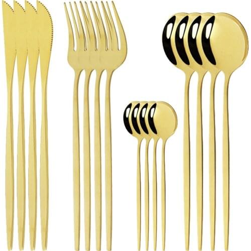 16Pcs/Set Gold Dinnerware Set Stainless Steel Cutlery Set Dinner Knife Fork Spoon Kitchen Party Silverware Set Tableware Supply