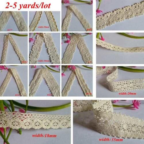 2-5 Yards/pack Sewing Fabric DIY Ivory Cream Trim Cotton Crocheted Lace Fabric Ribbon Handmade Accessories for Craft