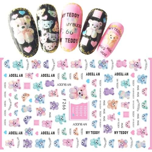 Nail Sticker 3D Nails Slider Decals Bear Letter Design Nail Art Decoration Manicure Tips Adhesive Foil Wraps Pegatinas Polish