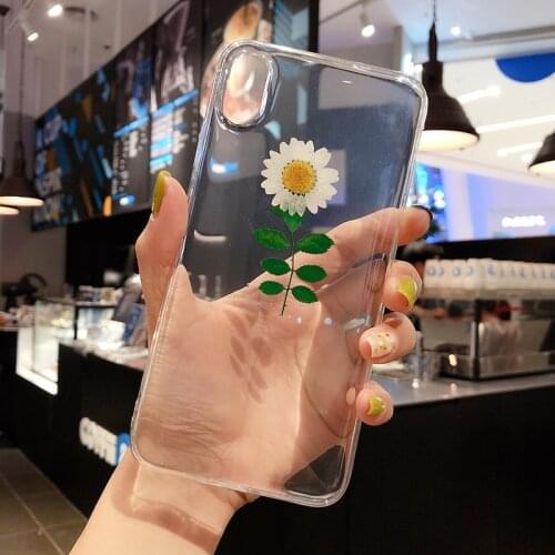 Real Dried Pressed Flowers Phone Case For iPhone 11 Pro XS Max XR 7 8 6 6S Plus X Soft TPU Clear Floral Silicon Cover Fundas