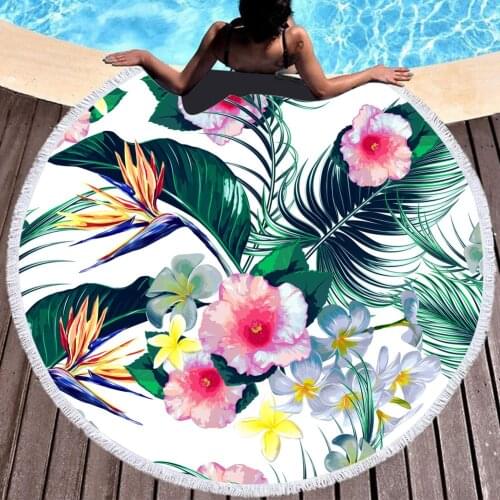 Black and White Striped Toucan Tropical Plant 150 Cm Round Adult Beach Towels Quick-drying Absorbent Shawl Shower Towel Blanket