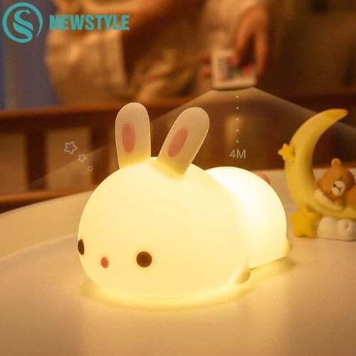 Colorful Rabbit Night Light Silicone Cute Animal Soft Cartoon USB Rechargeable LED Lamp For Children Bedroom Baby Christmas Gift