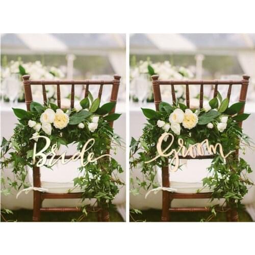 Rustic Bride and Groom Wooden Sign for Wedding Chair Decoration Supplies , Wooden Letter for Garland Decoration