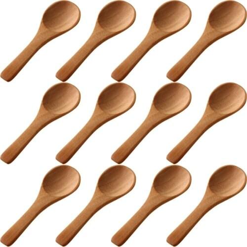 50 Pieces Small Wooden Spoons Mini Nature Spoons Wood Honey Teaspoon Cooking Condiments Spoons for Kitchen Light Brown
