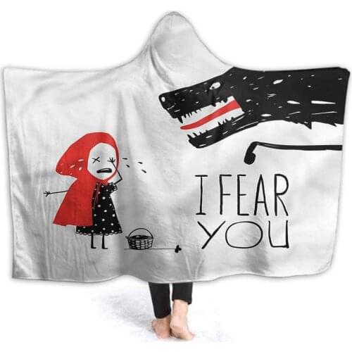 Kids Hooded Blanket Wolf Plush Hooded Blanket Hoodie Cloak Fairy Tale Design Animal Blanket for Office Cape Snuggle 50"x40"