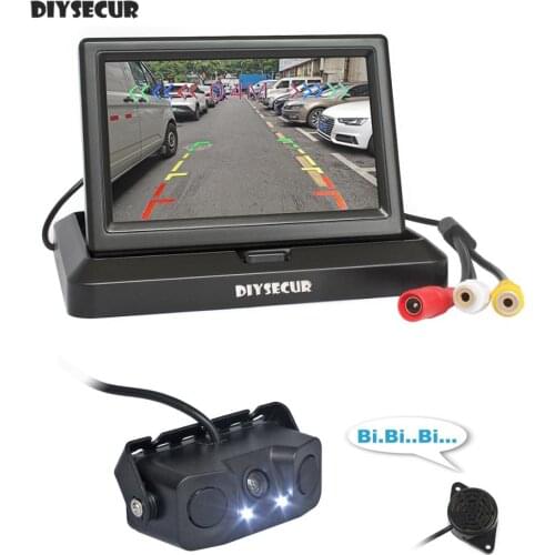 DIYSECUR 5 Inch Car Reversing Camera Kit Back Up Car Monitor Parking Radar Sensor 2 in 1 Car Camera Parking System