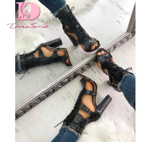 DoraTasia Big Size 34-43 New Female Summer Sandals Fashion Thick High Heels Gladiator Sandals Women Party Sexy Shoes Woman