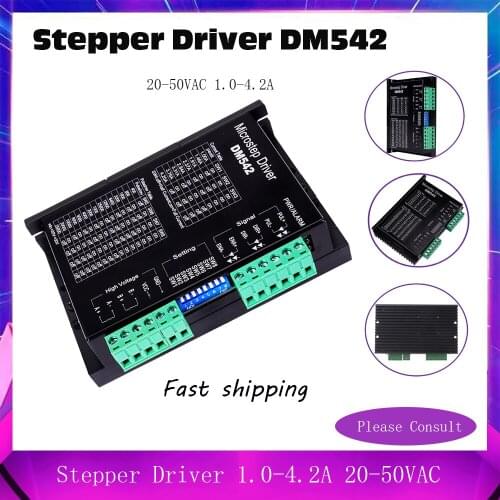 DM542 Stepper Motor Driver, 1.0-4.2A 20-50VAC 1/128 Professional CNC Two-Phase Driver for Nema 17 and 23 Stepper Motor