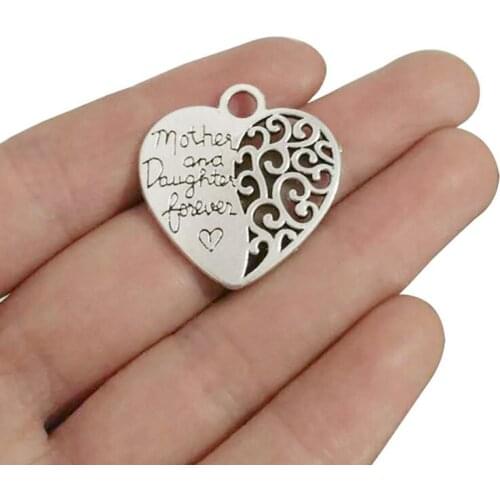 10 x Engraved Mother And Daughter Forever Heart Double Sided Charms Necklace Earring Pendants 28x29mm