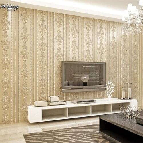 Beibehang European vertical striped 3d 3d flocking bedroom wallpaper simple non - woven wallpaper wallpaper background wallpaper