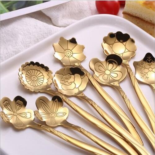 Stainless Steel Coffee Spoon Creative Flower Gold Dessert Tea Spoon Ice Cream Scoop Wedding Parvors Dessert Tools Tableware