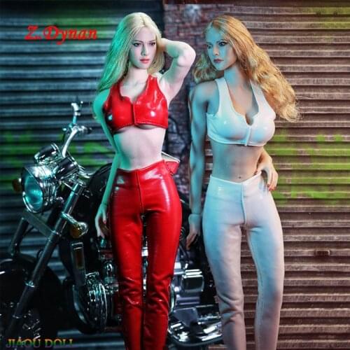1/6 Scale Female Sexy black white red Leather Suit Vest Trousers Motorcycle Set JO21X-01 for 12 inches Action Figure