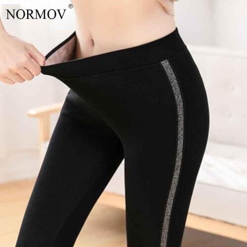 Normov Winter Warm Leggings Womenthick High Waist Sport Fitness Leggings Plus Velvet Workout Side Stripes Pants