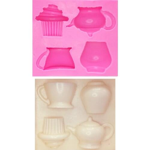 M0570 Teapot Cup Cake Silicone Mold Wedding Party Fondant Cake Decorating Tools Gumpaste Chocolate Candy Moulds