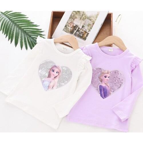 Cute Children Frozen T-shirt Girl Long-sleeved Shirt Princess Top Bottoming Shirt Cartoon T-shirt Clothes Childrens Clothing