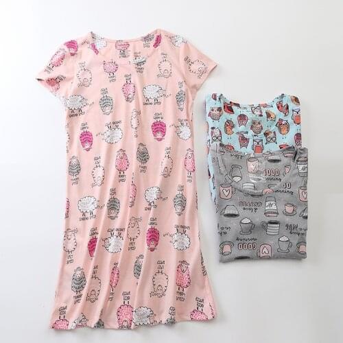 Nightdress women cotton cartoon pyjamas short sleeve sleepwear big size casual nightwear 2020 fashion nightgown