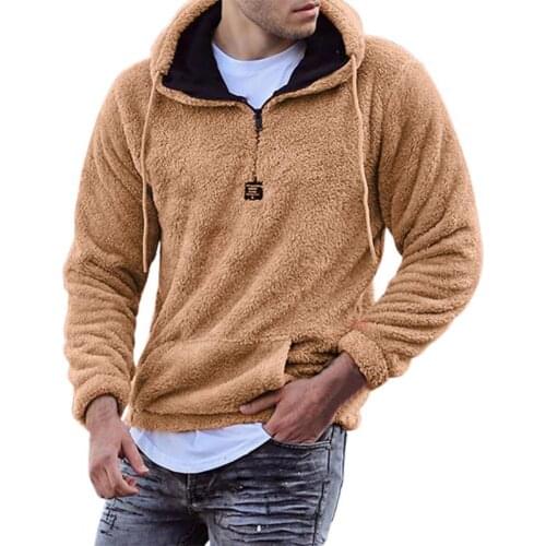 Ele-choices 2021 New Plush Long Sleeve Pullover Hoodie Autumn Winter Front Pocket Warm Hooded Sweatshirt Outerwear