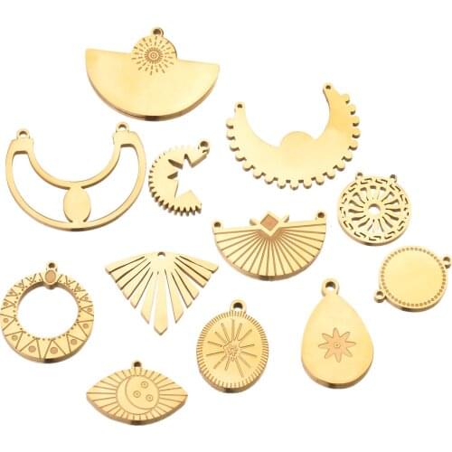 New 5pcs Stainless Steel Bohemia Charm Pendants Gold Waterdrop DIY Connectors Dangle Earring Necklace Making Supplies Wholesale