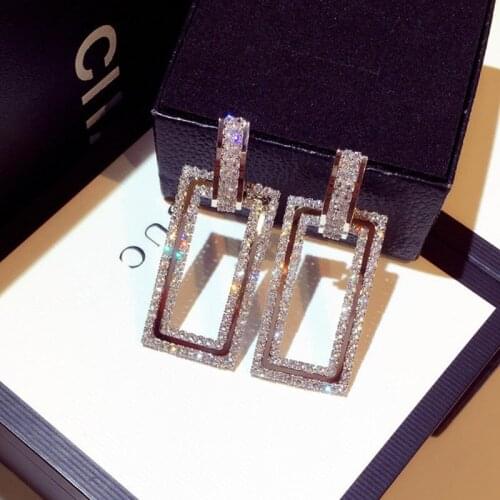 New Long Geometric Rectangular Rhinestone Pendant Dinner Party Fashion Female Accessories Earring Friends Wedding Gift