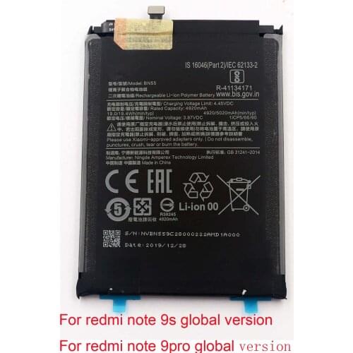 Original BN55 Battery for redmi note 9s global support fast charge with 4400mAh capacity including battery adhesive