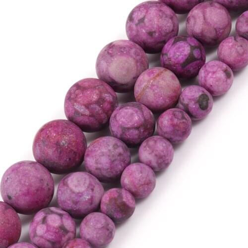 Natural Medical Stones Fuchsia Round Matte Maifan Mineral Beads for Jewelry Making DIY Bracelet Accessories 15'' Strand 6/8/10mm