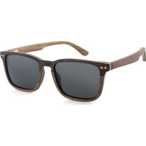 Dropshipping American Spring Hinge Wood Frame Sun Glasses Polarized Men Square Ebony Wooden Laminated Sunglasses